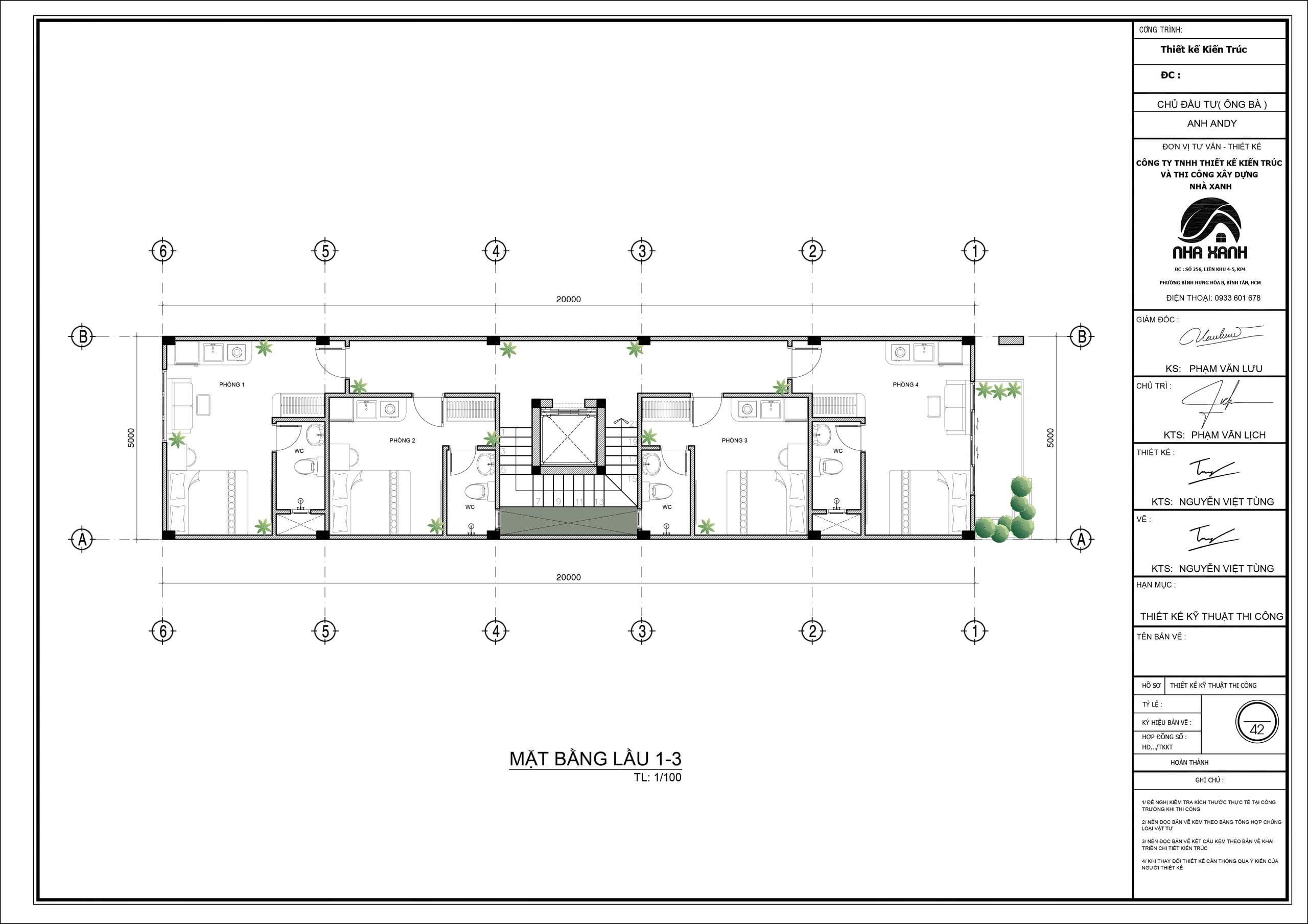 thiết kế tầng 1, tầng 3 căn hộ dịch vụ tại TPHCM