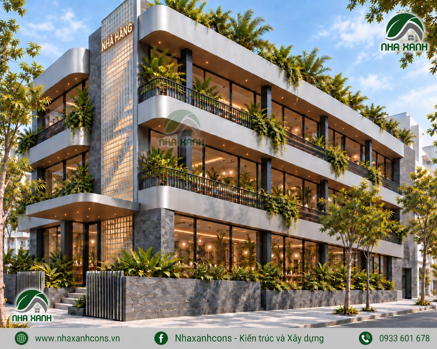 Mẫu nhà hàng 3 tầng hiện đại