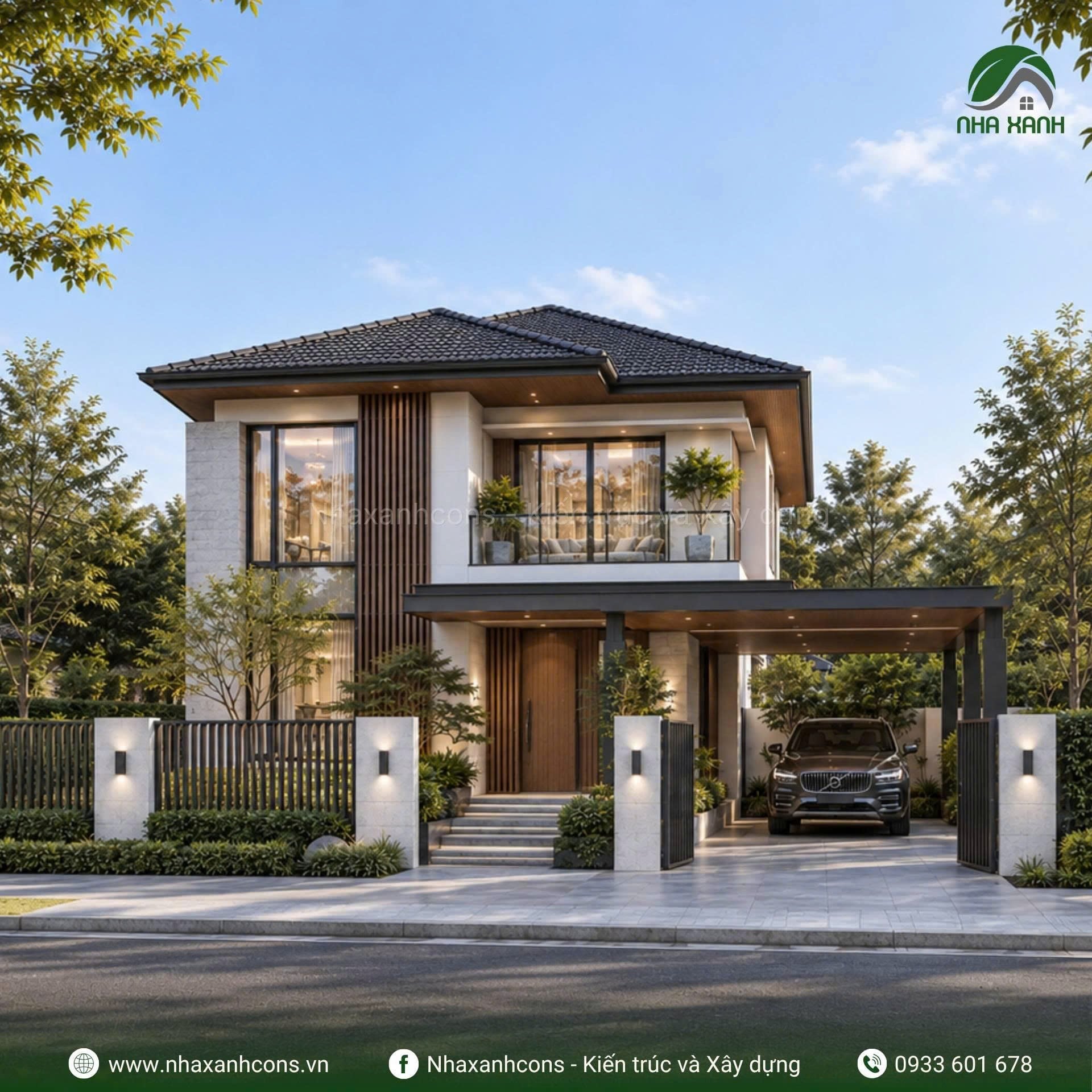 Mẫu villa đẹp 2 tầng mái Nhật