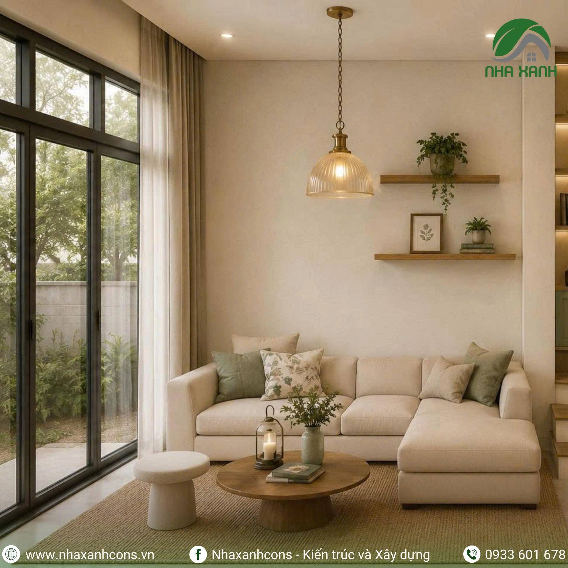 Phòng khách nhà phố 3 tầng 2 mặt tiền