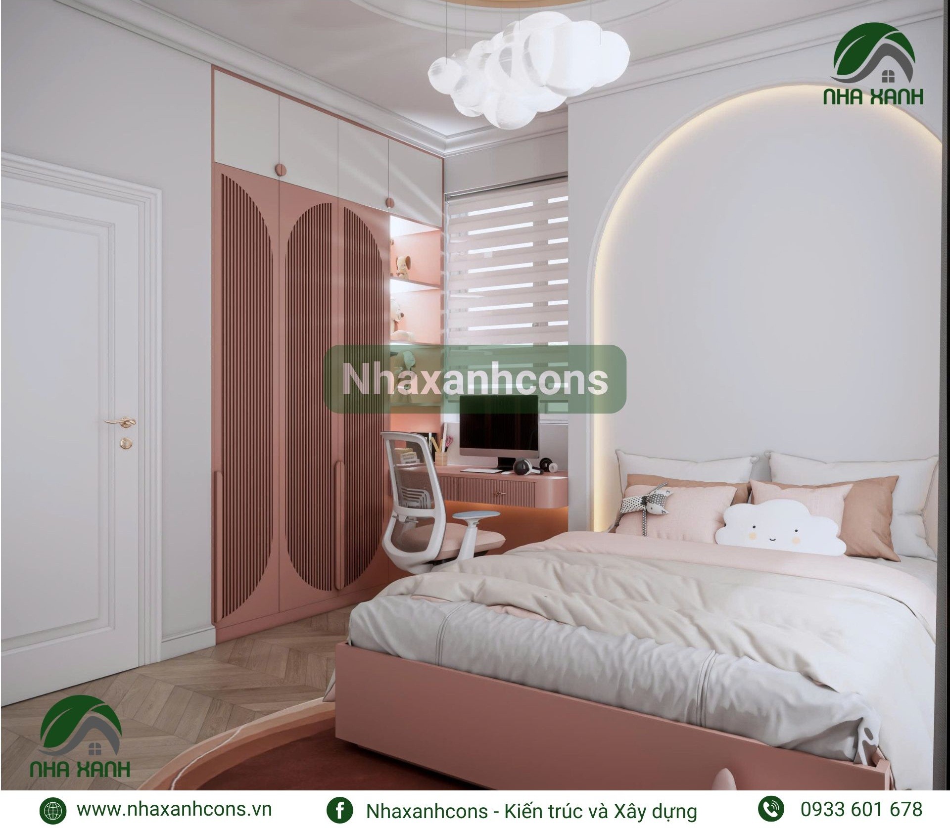 Thiết kế nội thất phòng ngủ con gái tân cổ điển