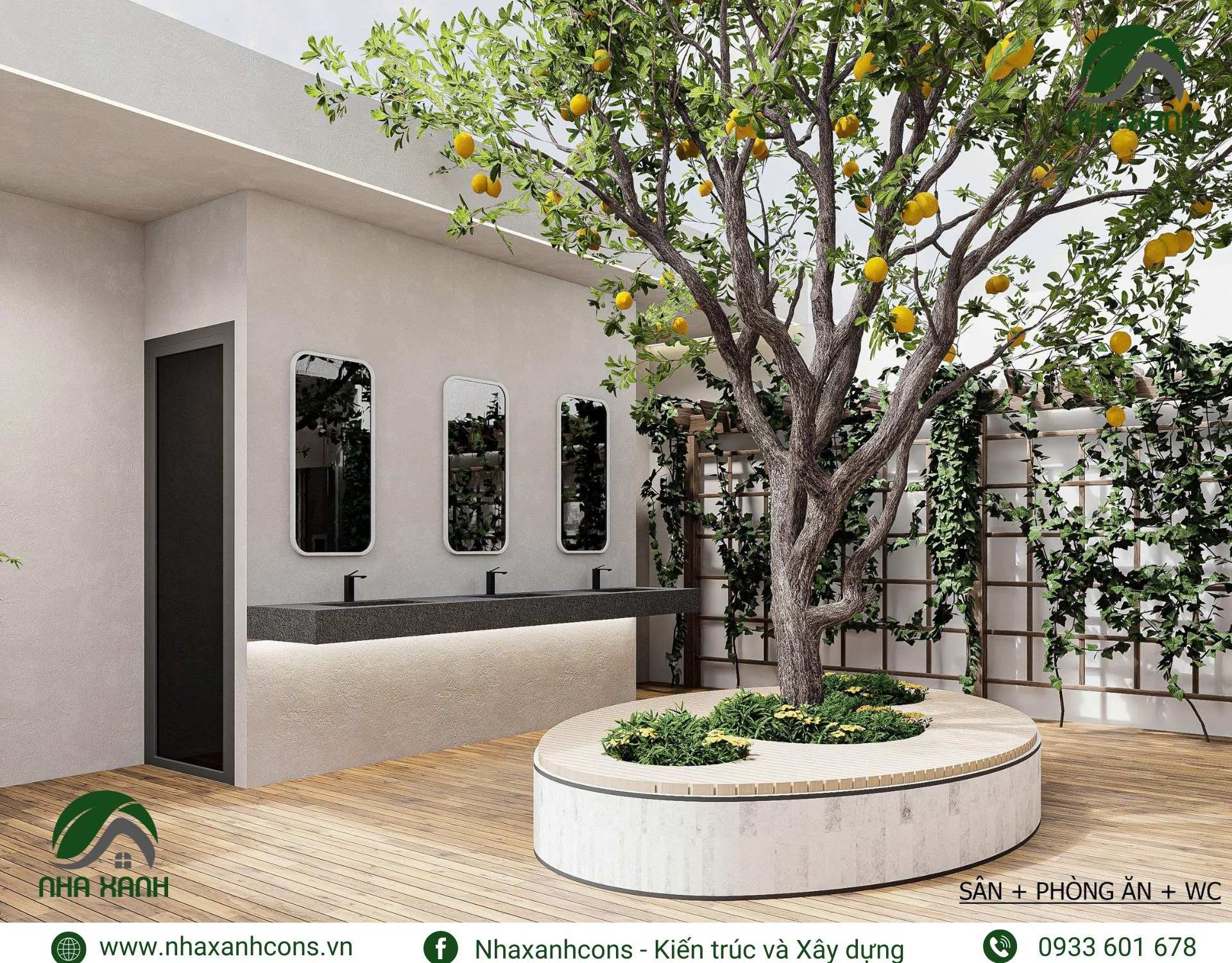 thiết kế khu vực vệ sinh hiện đại và đầy ánh sáng