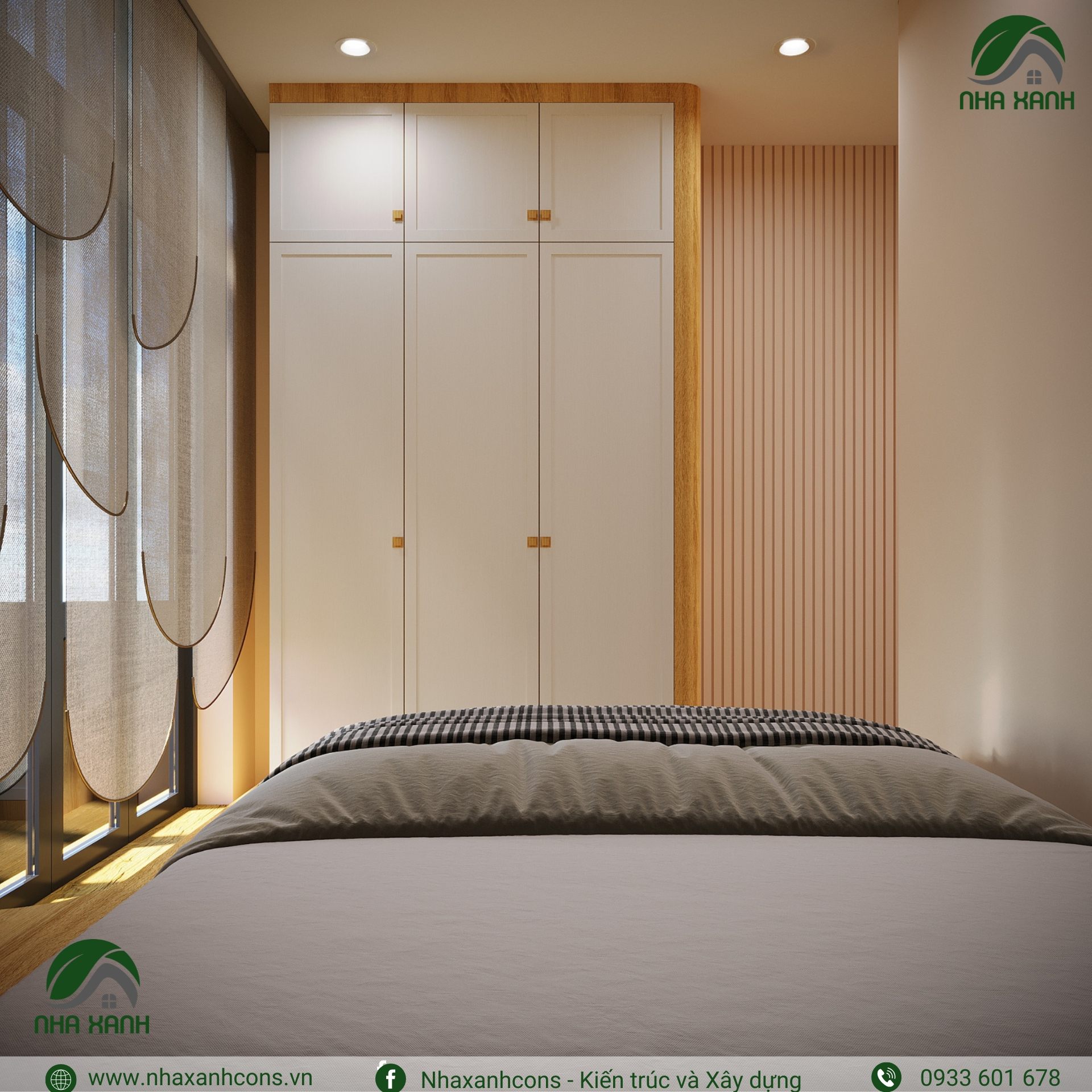 Nội thất phòng ngủ nhà phố gỗ công nghiệp