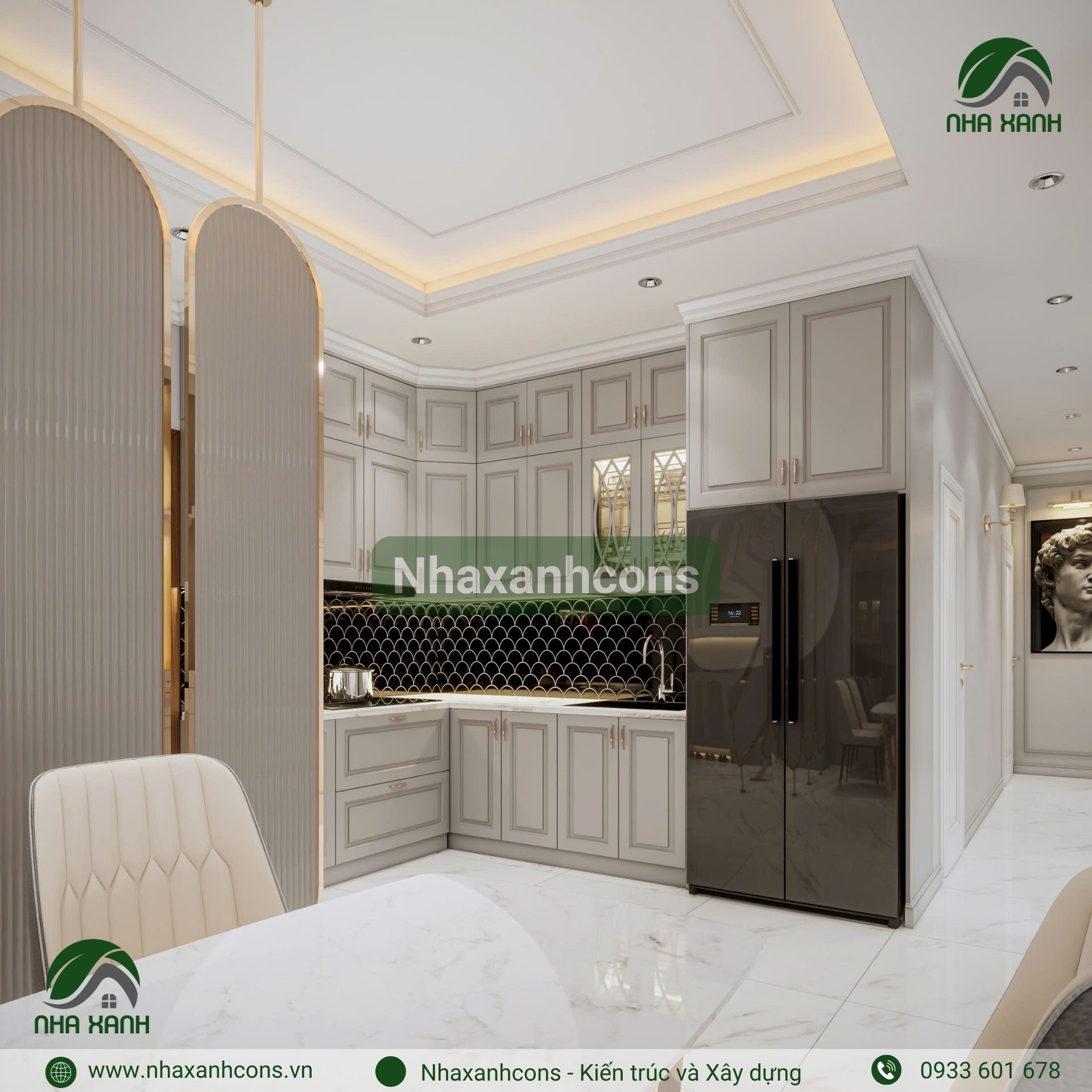 Thiết kế căn hộ phòng bếp tân cổ điển