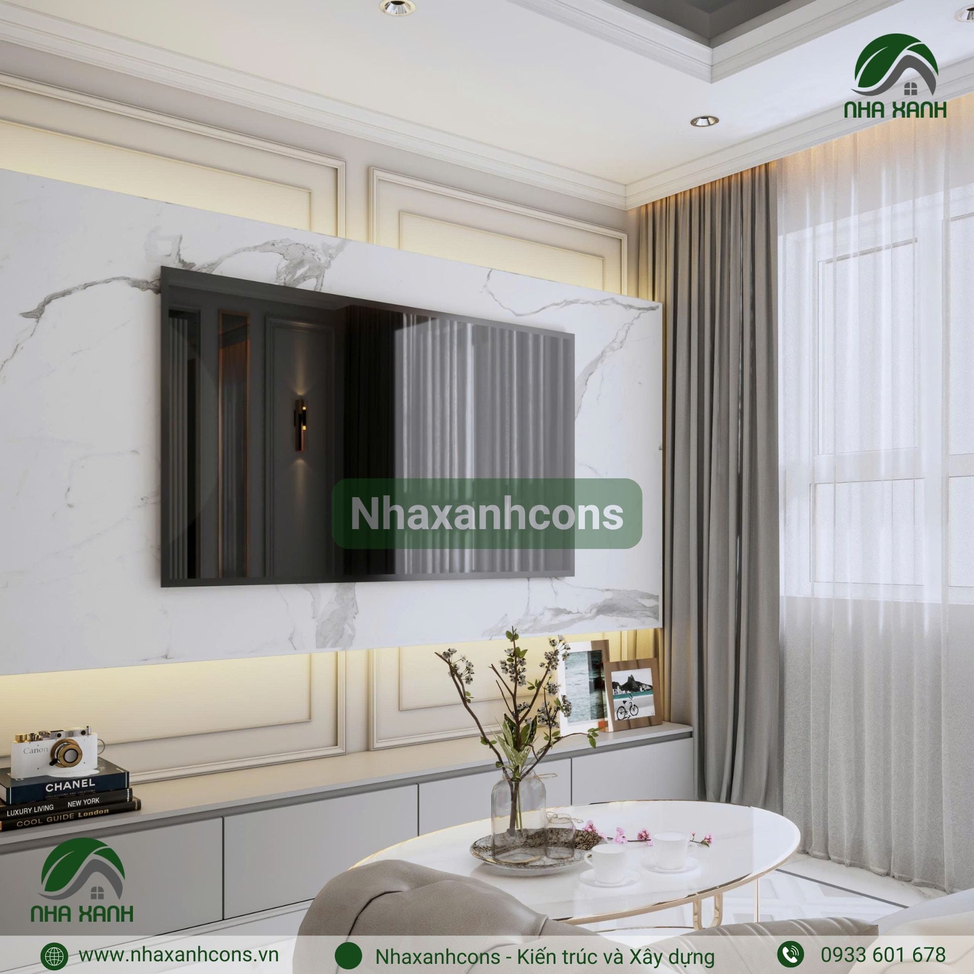 Thiết kế Kệ ti vi phòng khách tân cổ điển