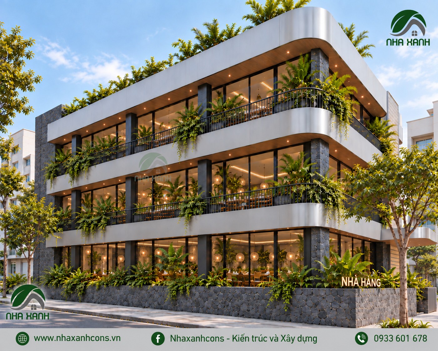 Thiết kế nhà hàng 3 tầng đẹp