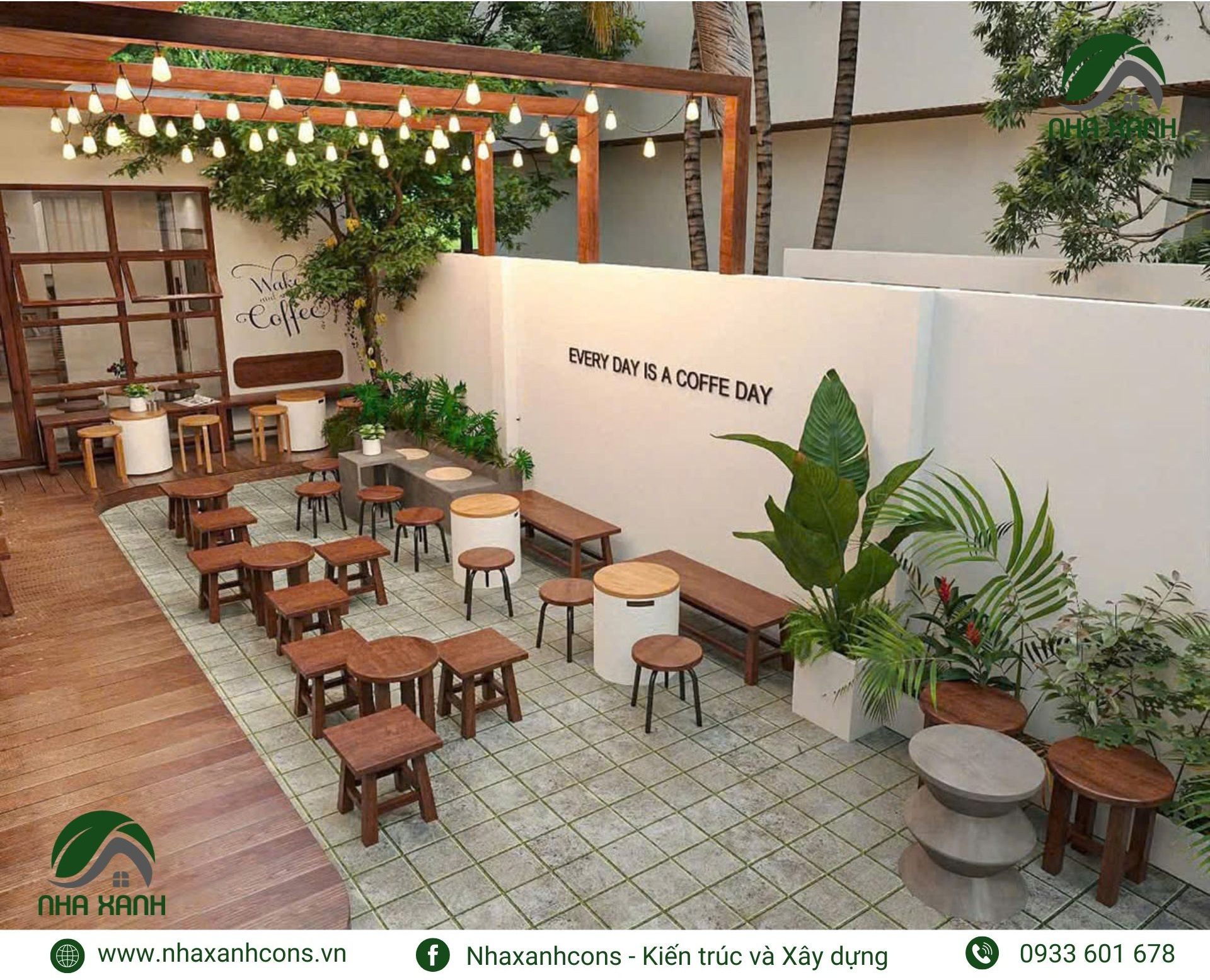 Thiết kế quán cafe sân vườn đơn giản