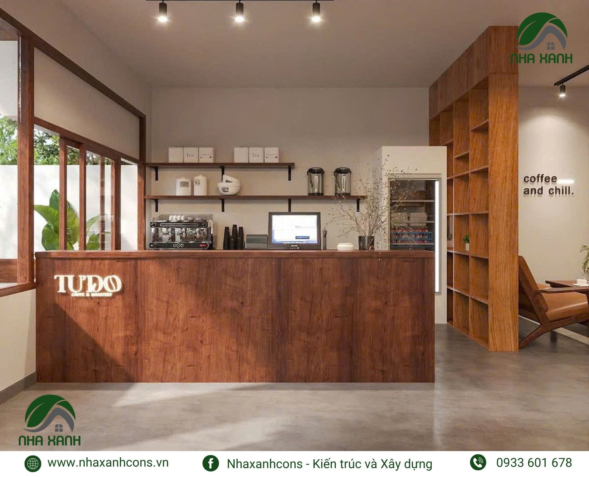 Thiết kế quầy bar quán cafe sân vườn