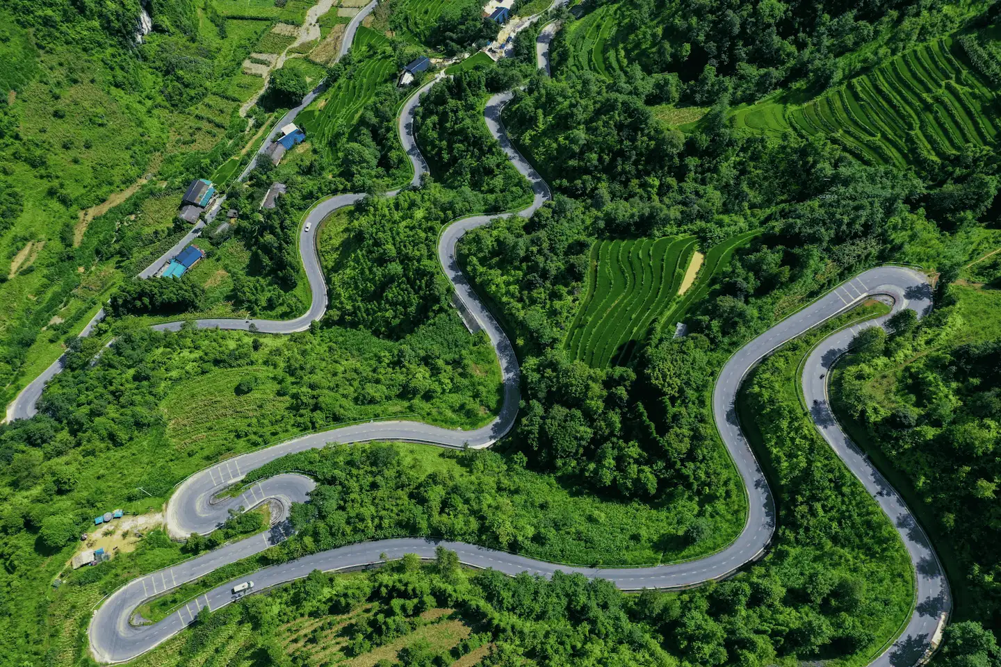 Winding mountain road on the Ha Giang Loop