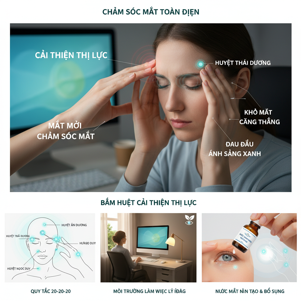 Bấm huyệt đúng cách giúp cải thiện thị lực cho người dùng máy tính nhiều