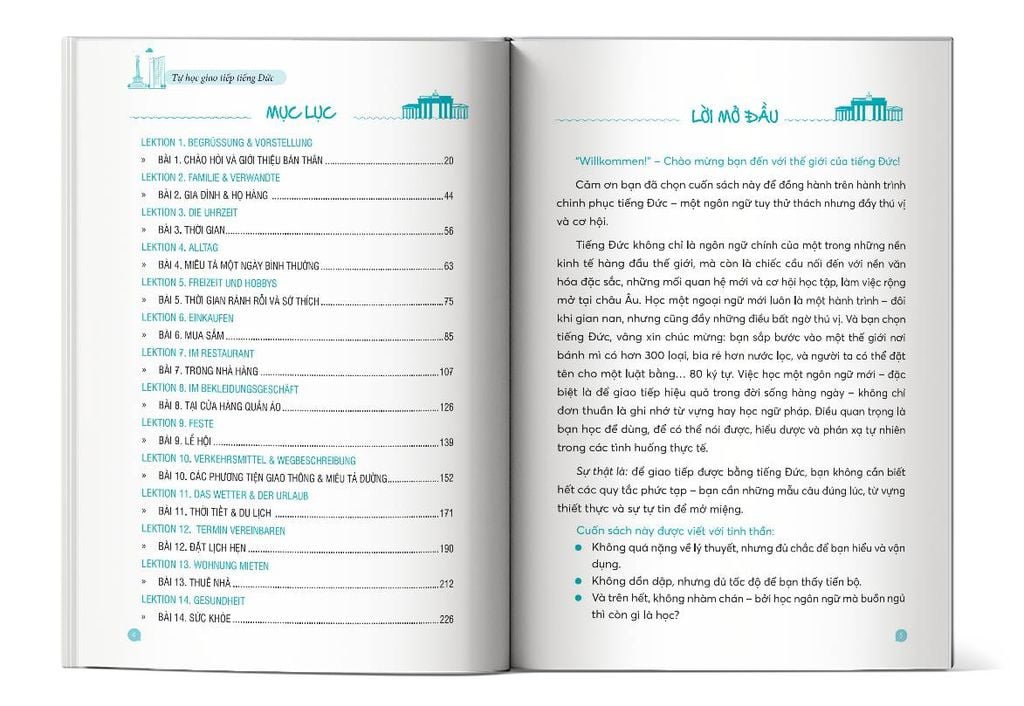 Mục lục của cuốn sách Hallo Deutsch! Tự học giao tiếp tiếng Đức dành cho người mới bắt đầu