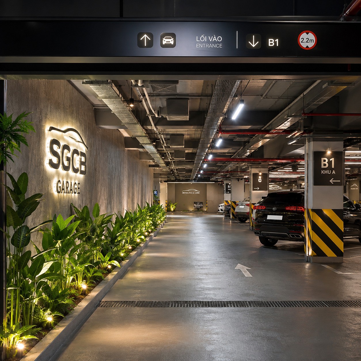 Tiêu chuẩn kích thước và kỹ thuật khi setup garage có bố trí cây xanh