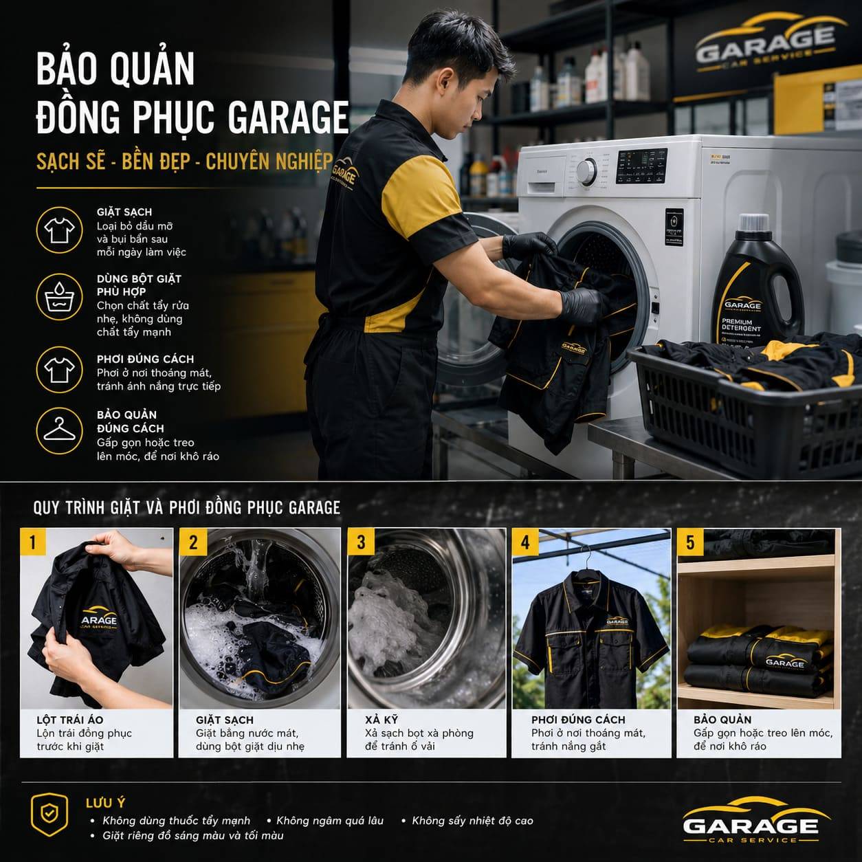 Hướng dẫn bảo quản đồng phục garage luôn bền đẹp, không phai màu