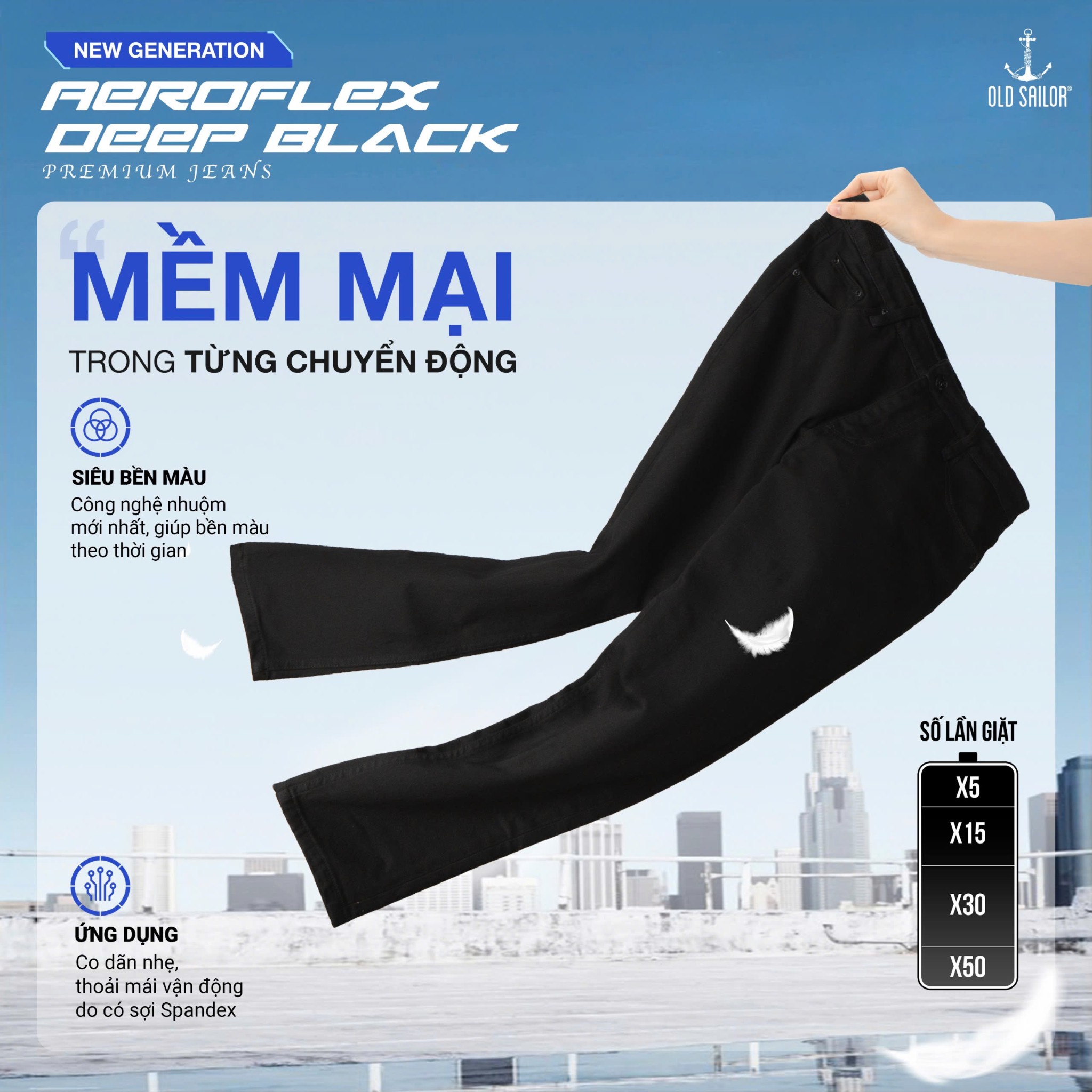 QUẦN JEANS AEROFLEX DEEP BLACK – THOẢI MÁI, SANG TRỌNG, PHONG CÁCH