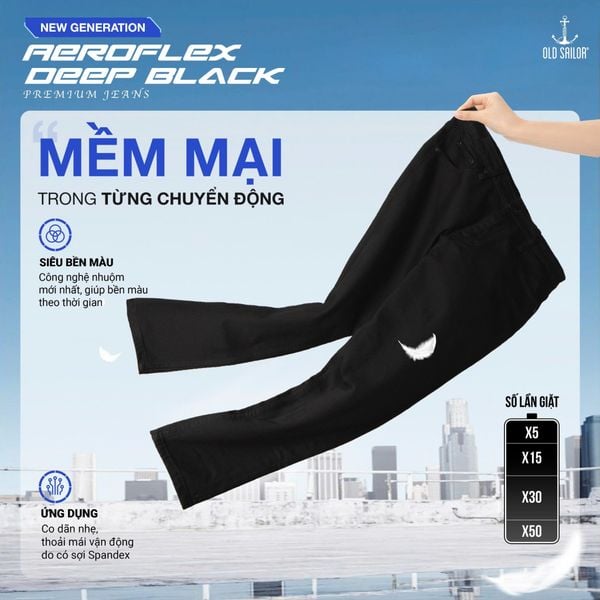 QUẦN JEANS AEROFLEX DEEP BLACK – THOẢI MÁI, SANG TRỌNG, PHONG CÁCH