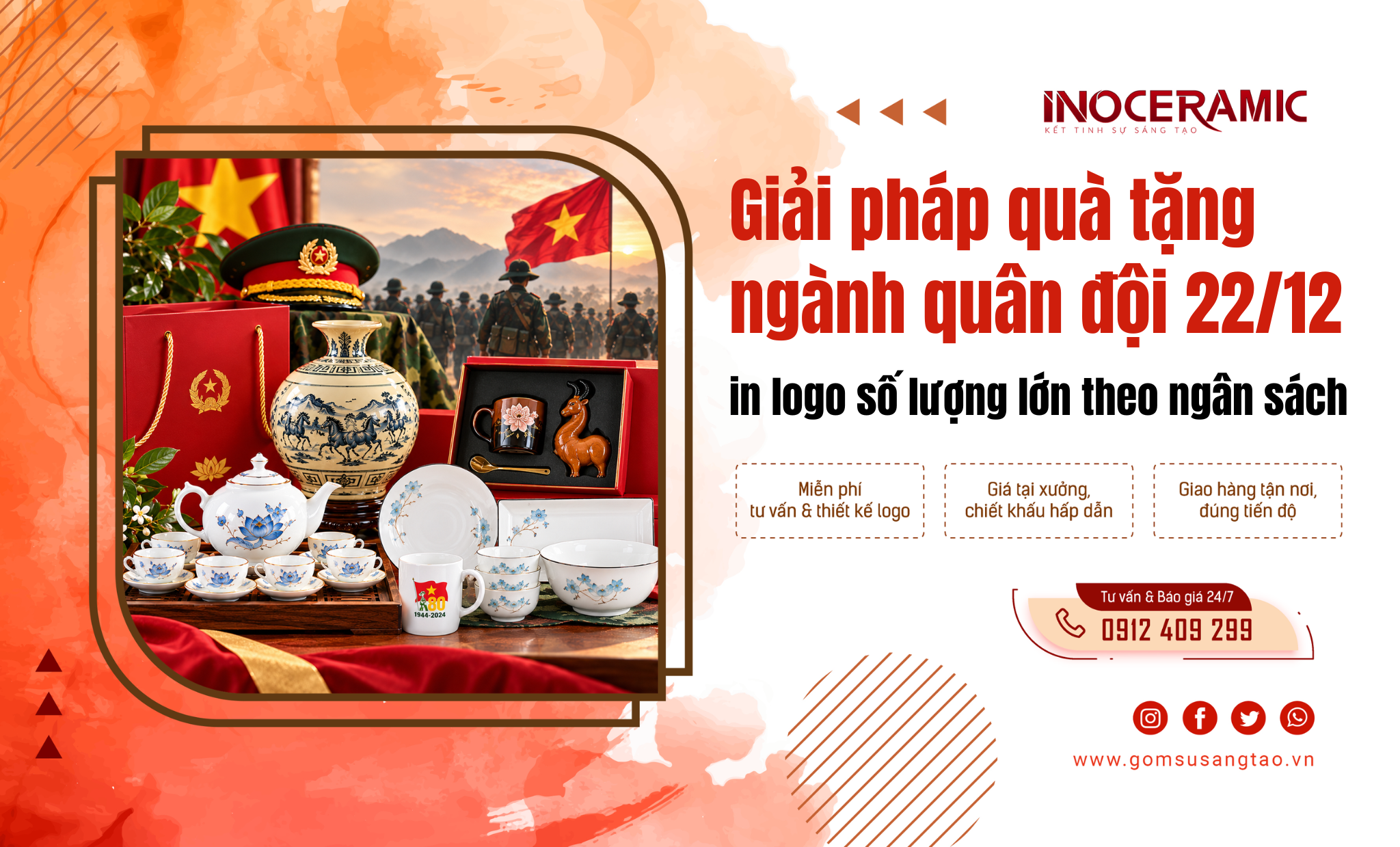 Quà tặng ngành quân đội 22/12 in logo số lượng lớn theo ngân sách