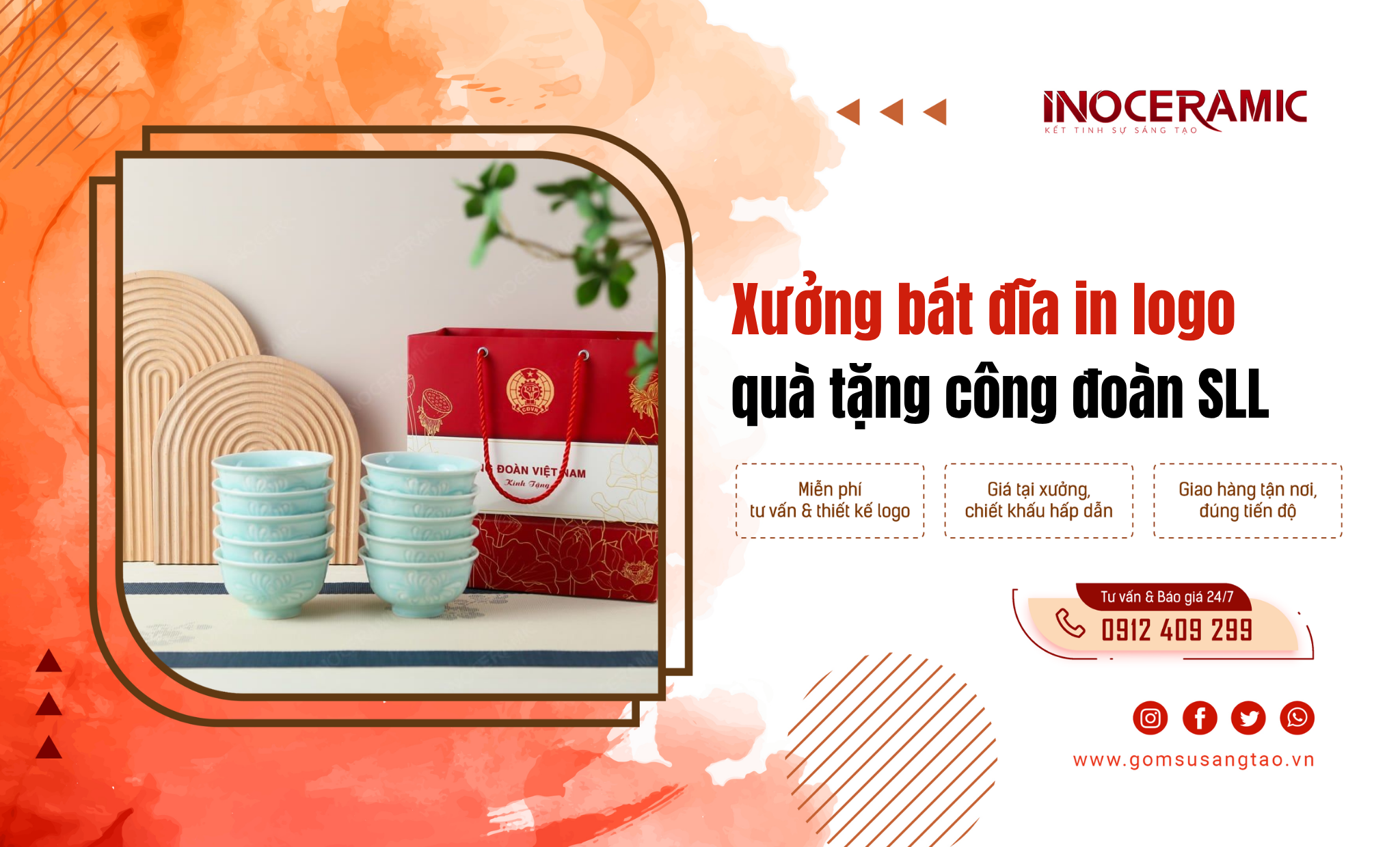 Xưởng sản xuất bát đĩa in logo - quà tặng công đoàn KCN số lượng lớn