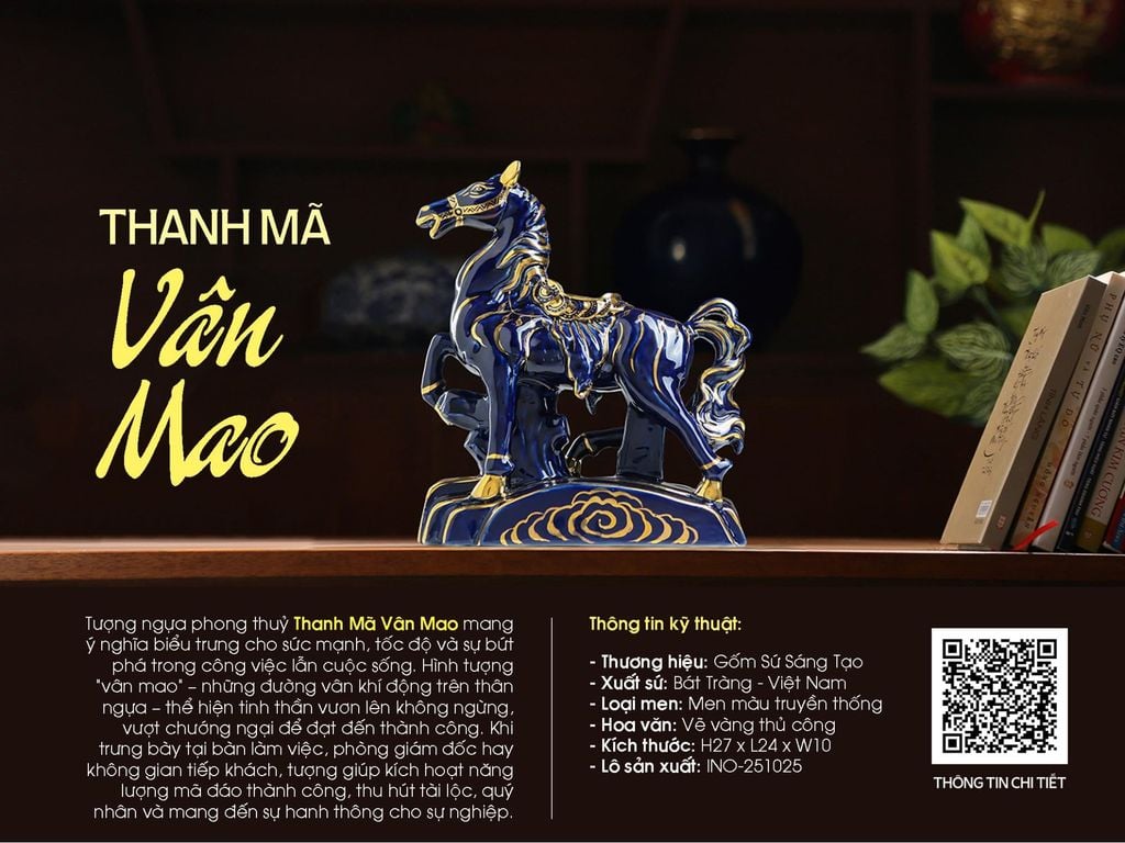 Tượng ngựa gốm sứ Bát Tràng cao cấp Tết Bính Ngọ 2026