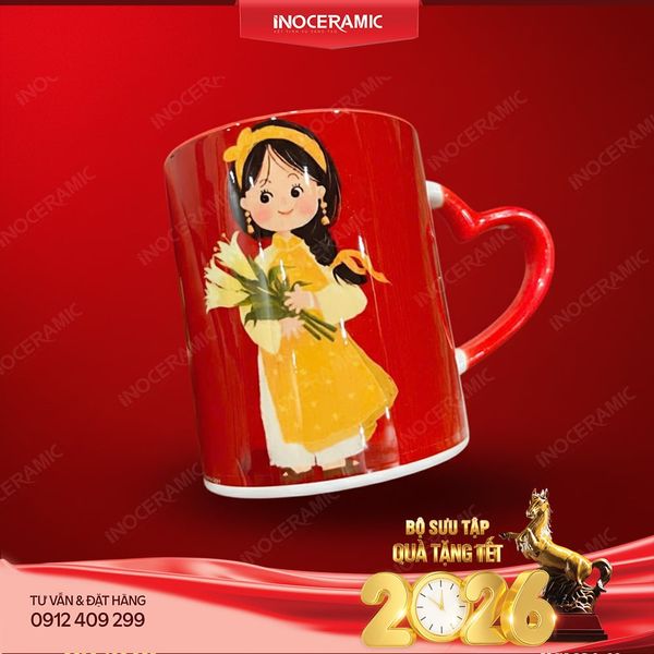 Ly sứ Tết Holiday gốm sứ Bát Tràng họa tiết sum vầy ngày Tết