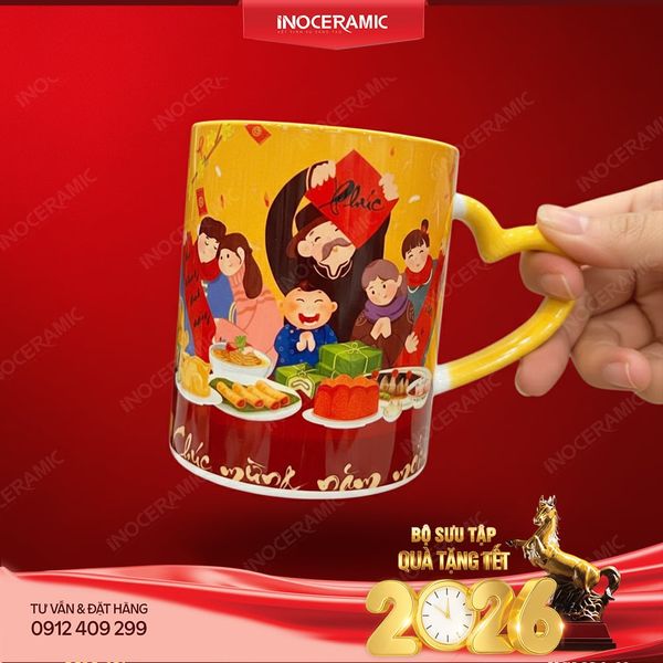 Set ly sứ Tết Holiday Bát Tràng dùng làm hộp quà Tết sang trọng