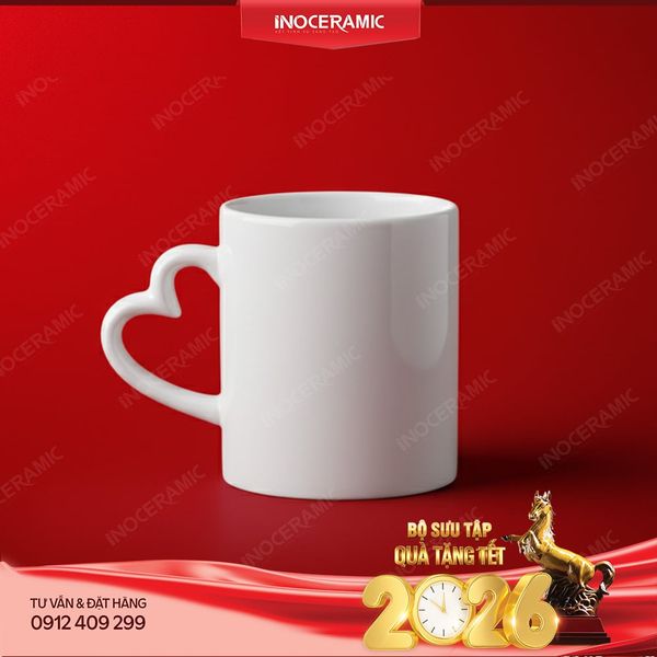 Ly sứ quai tim quà tặng Tết in logo doanh nghiệp chất lượng cao