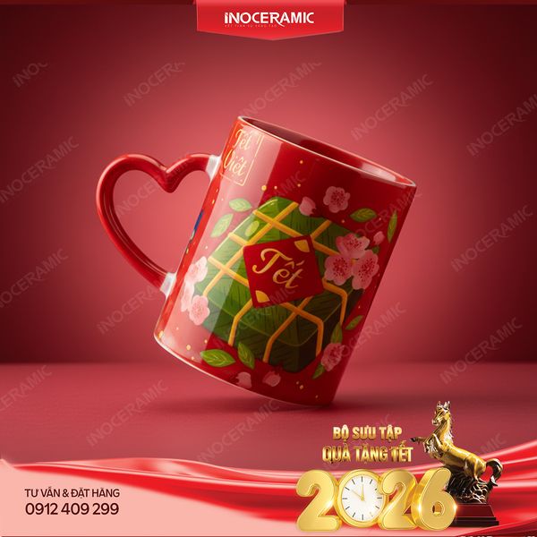 Ly sứ quà tặng in logo gốm sứ Bát Tràng chủ đề Tết Việt