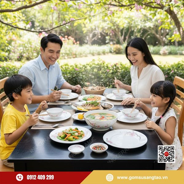 quà Tết doanh nghiệp bộ bát đĩa hoa đào