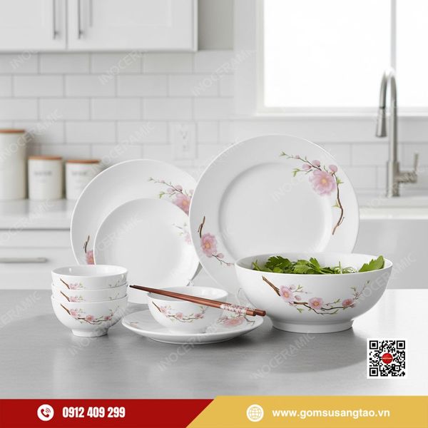 set quà Tết hoa đào hồng cho khách hàng