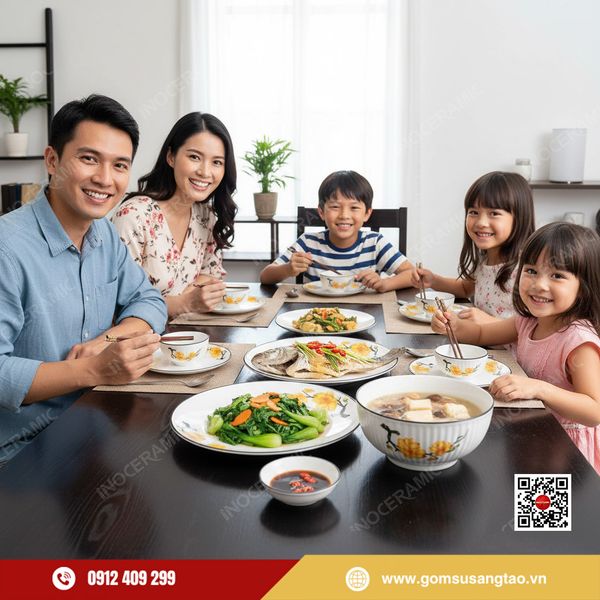 Set quà Tết gốm sứ Bát Tràng 9 sản phẩm hoa mai vàng cao cấp