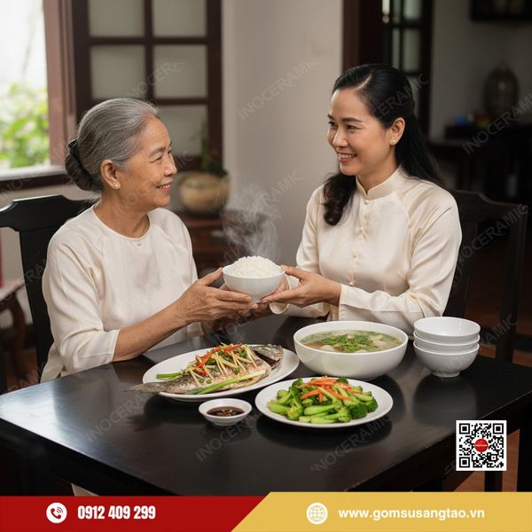 Hộp quà Tết bộ bát cơm Bát Tràng in logo thương hiệu doanh nghiệp