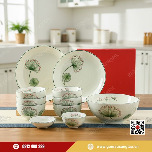 Set quà Tết bộ chén cơm hoa bồ công anh tinh tế, sang trọng và ý nghĩa