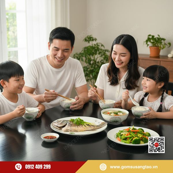 Bộ bát đĩa 9 sản phẩm hoa bồ công anh Bát Tràng – quà Tết công đoàn thiết thực