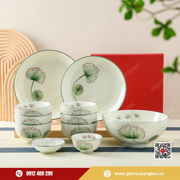 Set quà Tết bộ chén bát hoa bồ công anh tinh tế, sang trọng và ý nghĩa