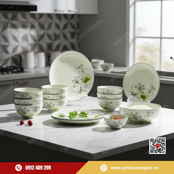 Hộp quà Tết gốm sứ Bát Tràng in logo thương hiệu sang trọng