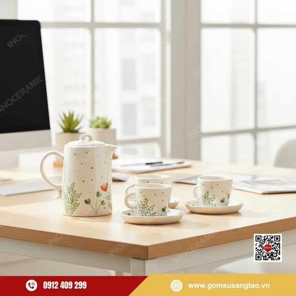 Set quà Tết gốm sứ hoa cỏ Sắc Xuân dành cho doanh nghiệp