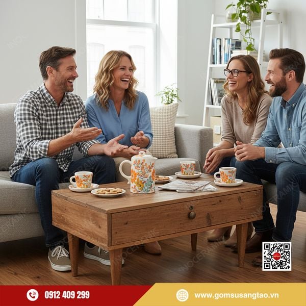 Quà tặng Tết in logo bộ bình nước Indochine Bát Tràng