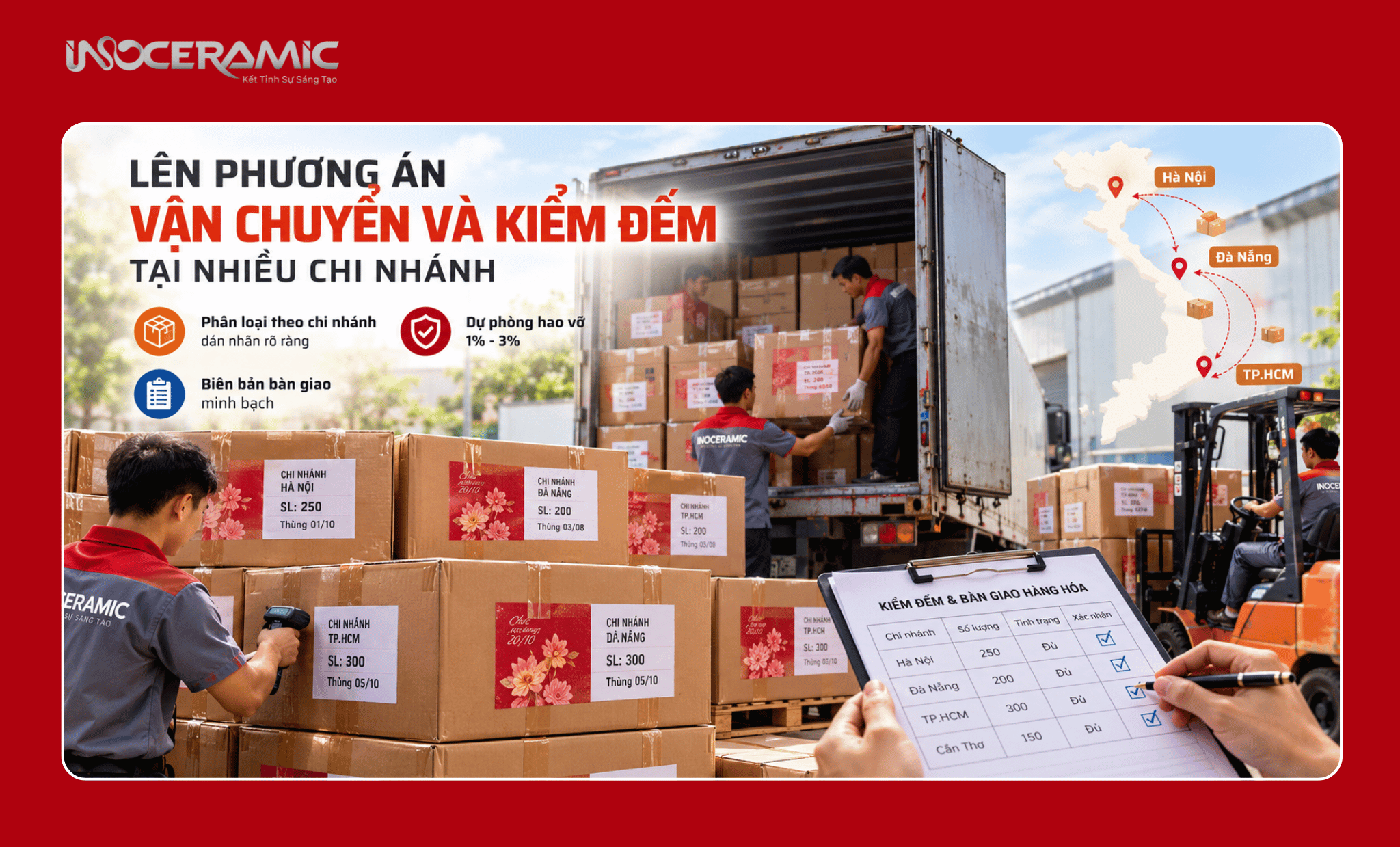 Lên phương án vận chuyển và kiểm đếm tại nhiều chi nhánh quà tặng 20-10 số lượng lớn