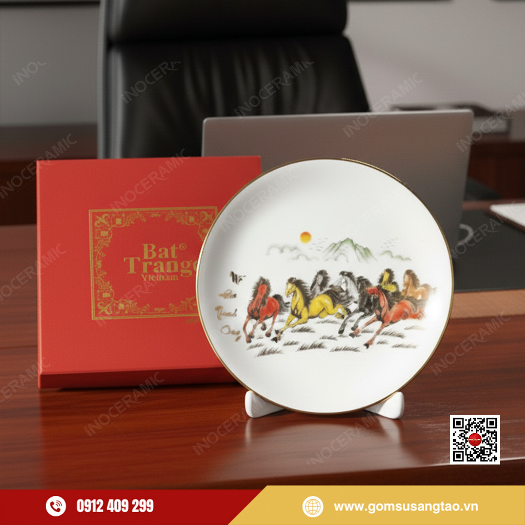 Đĩa trưng bày Mã Đáo Thành Công – Quà Tết gốm sứ Bát Tràng tặng sếp