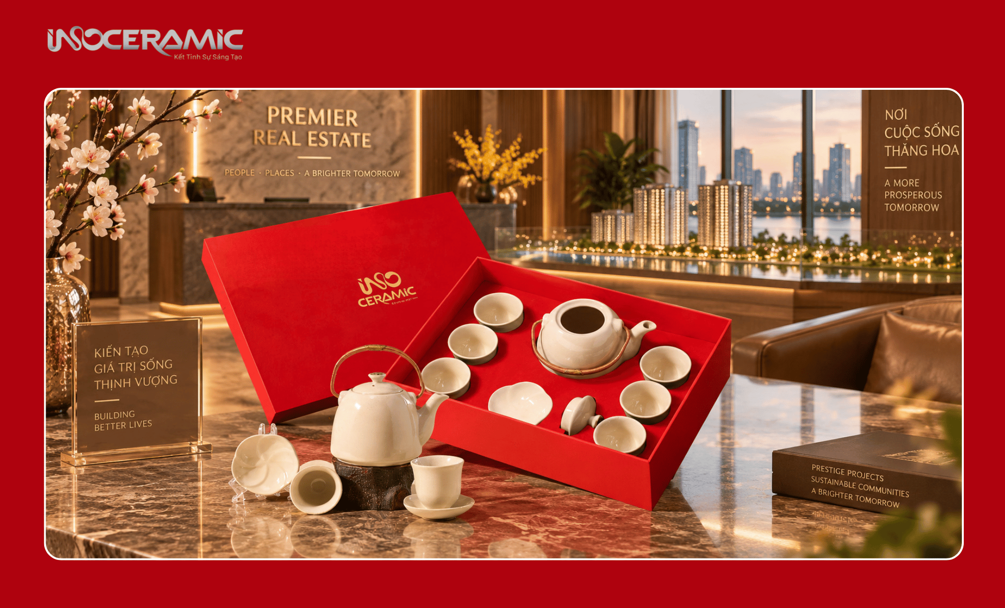Bộ ấm chén cao cấp và Giftset bộ trà làm quà tết Bất động sản