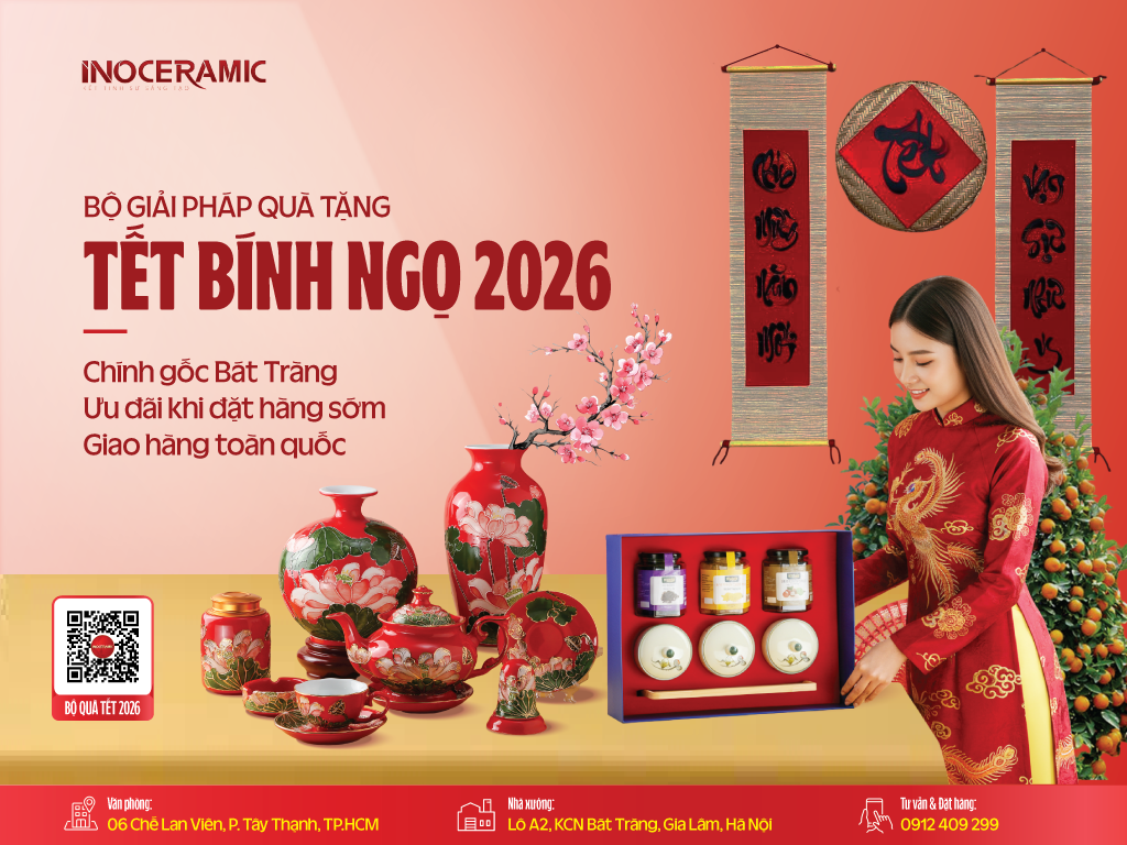 Giải pháp quà tặng Tết 2026 cho doanh nghiệp – Gốm sứ Bát Tràng in logo cao cấp.