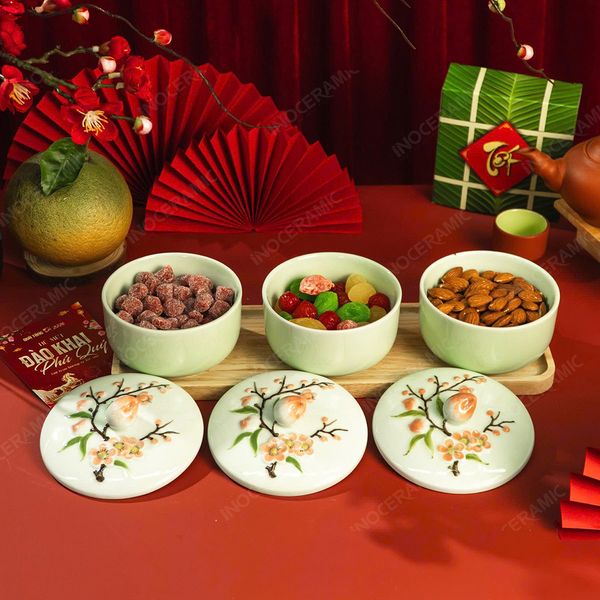 Hũ mứt đào hồng gốm sứ Bát Tràng