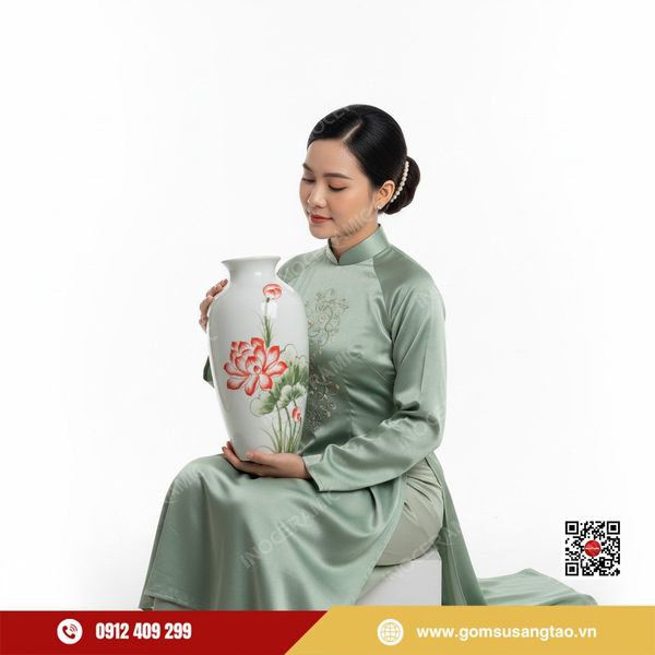 Bình hoa Tết Bát Tràng vẽ tay tinh xảo, sang trọng