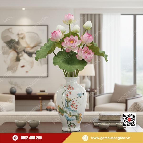 Bình hoa Tết vẽ tay phong thủy may mắn Bát Tràng