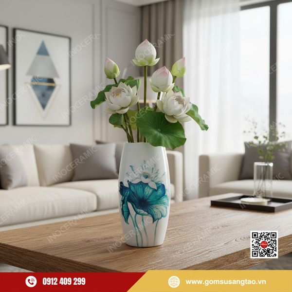 Lọ hoa Tết Sen Xanh Chỉ Vàng – quà tặng khách hàng, đối tác, nhân viên