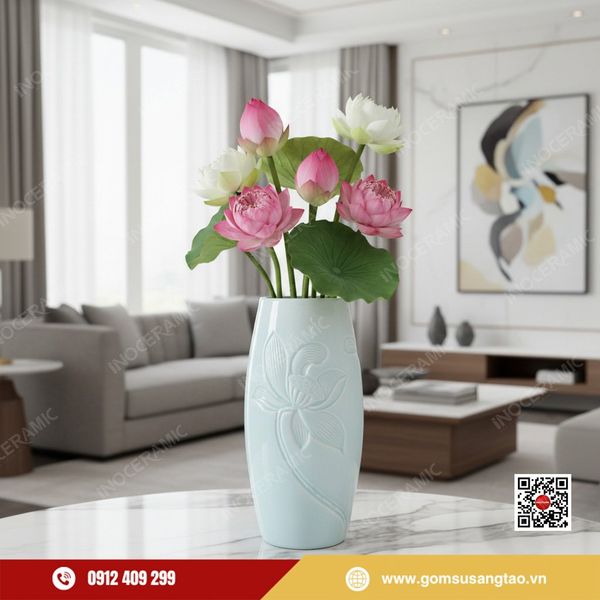 Quà Tết doanh nghiệp 2026 – lọ hoa men ngọc Bát Tràng cao cấp