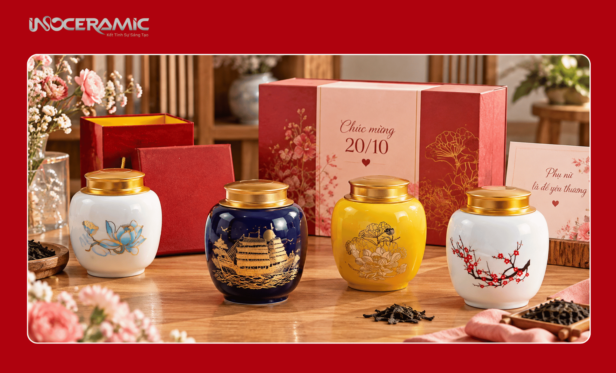 Hũ trà gốm sứ thanh lịch, bảo quản tinh tế làm quà tặng 20-10 số lượng lớn