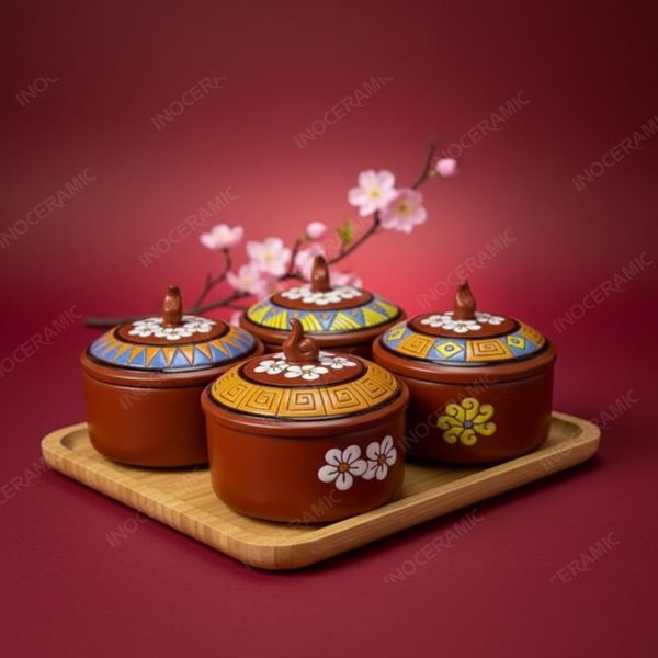 Hũ đựng mứt hoa văn thổ cẩm men gốm cao cấp