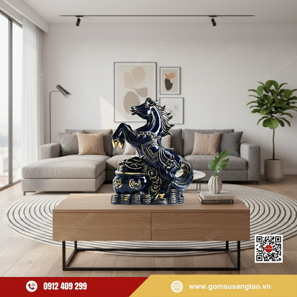 Tượng ngựa phong thủy men lam làm quà Tết doanh nghiệp cao cấp