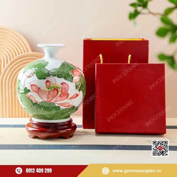 Quả hút lộc hoa sen gốm sứ Bát Tràng phong thủy hút tài lộc