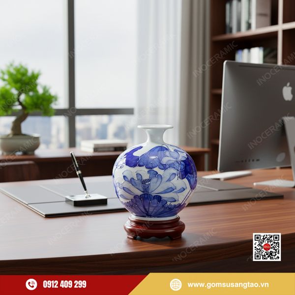 Quả Hút Lộc Liên Hoa Lam Ngọc – Quà Tết Gốm Sứ Bát Tràng Cao Cấp, Chiêu Tài Tụ Lộc.